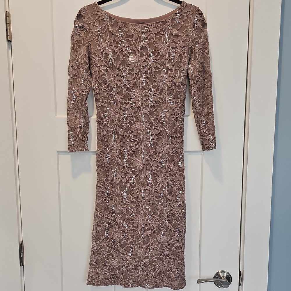 MARINA Dusty Rose Lace Sequin Midi Dress